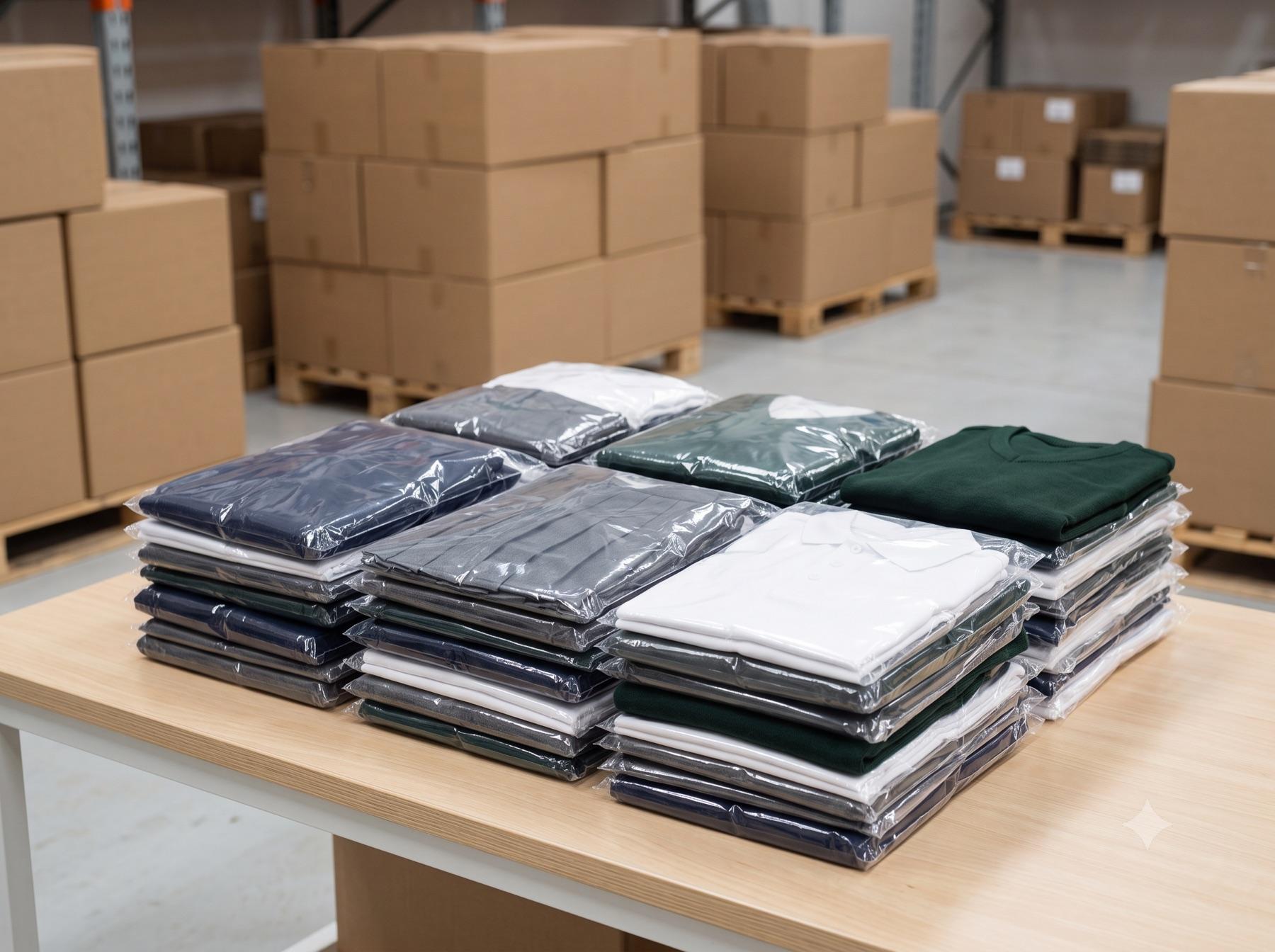 Finished uniforms packed for export